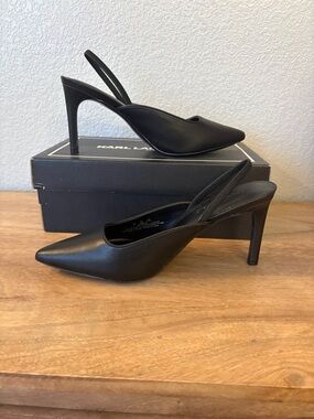 Karl Lagerfeld Black Pointed Slingback Heels